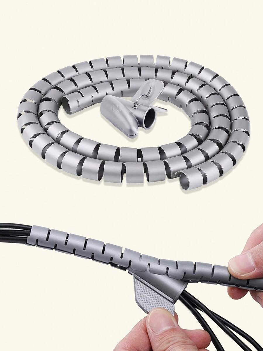 1pc Bộ tổ chức quấn xoắn ốc cáp 1M - Xám - Xem 1