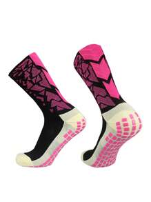 1pair Geometric Pattern Anti-slip Breathable Sweat Absorbent Soccer Socks - Multicolor - View 1