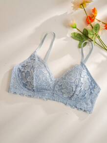 Floral Lace Scallop Trim Bralet - Baby Blue - View 5