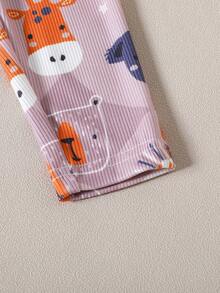 SHEIN Baby Boy Cartoon Graphic Contrast Trim Snug Fit PJ Set - Mauve Purple - View 3