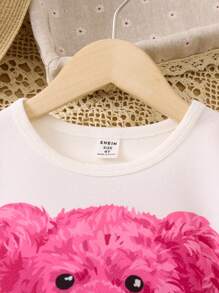 SHEIN 小女童小熊印花T恤連衣裙 - 白色 - 查看 3