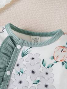 嬰兒女孩花卉印花荷葉邊睡衣連身衣