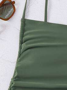 SHEIN Swim Summer Beach Drawstring Side High Cut One Piece Swimsuit - Army Green - View 5