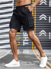 Manfinity LEGND 男裝翻蓋口口袋抽繩腰部貨物短褲 - 黑色 - 查看 3