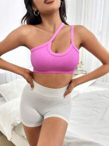 Slayform Áo sơ mi thể thao cắt một bên vai - Màu đỏ tím - Xem 4