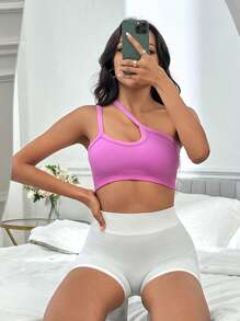 Slayform Áo sơ mi thể thao cắt một bên vai - Màu đỏ tím - Xem 6