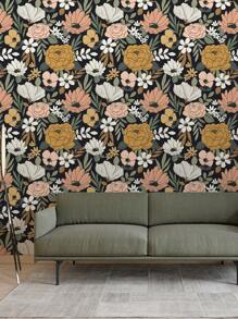 1pc PVC Wall Paper, Modern Floral Pattern Wall Paper For Home - Black - View 1