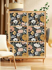 1pc PVC Wall Paper, Modern Floral Pattern Wall Paper For Home - Black - View 4
