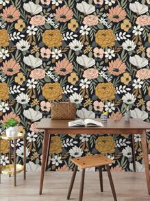 1pc PVC Wall Paper, Modern Floral Pattern Wall Paper For Home - Black - View 5