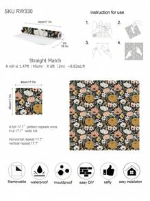 1pc PVC Wall Paper, Modern Floral Pattern Wall Paper For Home - Black - View 6