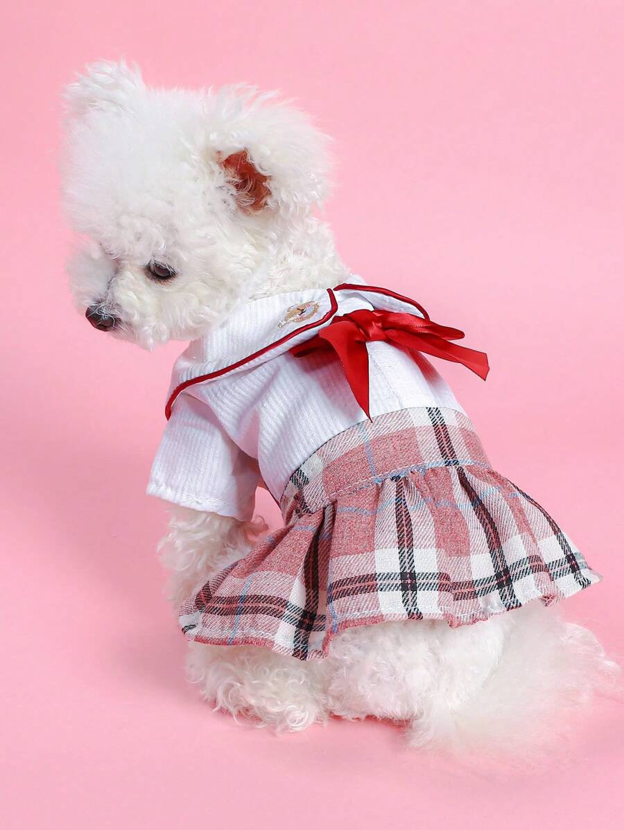 1 Miếng Quần áo thú cưng Đối với Chó Và Mèo , Mùa hè Đầm Với Bowknot Và Teddy In Gấu , Màu hồng Kẻ sọc - Hồng - Xem 1