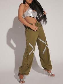 SHEIN Unity 反光带慢跑休闲工装裤 - 橄欖綠 - 查看 3