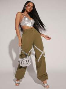 SHEIN Unity 反光带慢跑休闲工装裤 - 橄欖綠 - 查看 4