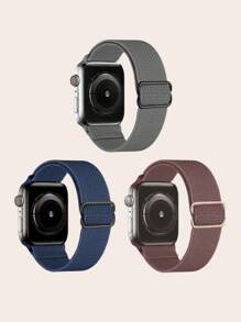3pcs/set Adjustable Stretch Nylon Band Compatible With Apple Watch 1-9th Generation - Multicolor - View 2