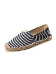 Men Striped Pattern Espadrille Shoes, Vacation Outdoor Loafers - Black - View 4