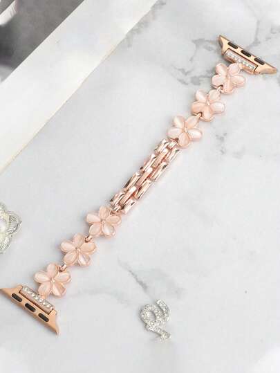 1入綴鑽花卉設計，適用於Apple Watch手錶38mm、40mm、41mm、42mm、44mm、45mm、49mm手腕帶更換手錶帶，適用於Apple Watch系列9、8、7、SE、6、5、4、3、2、1