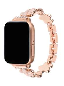 1pc Rhinestone Decor Flower Design Apple Watch Band Compatible With Apple Watch 38mm 40mm 41mm 42mm 44mm 45mm 49mm WristBand Replacement Strap Compatible With Apple Watch Series 9 8 7 SE 6 5 4 3 2 1 Valentines - Rose Gold - View 5