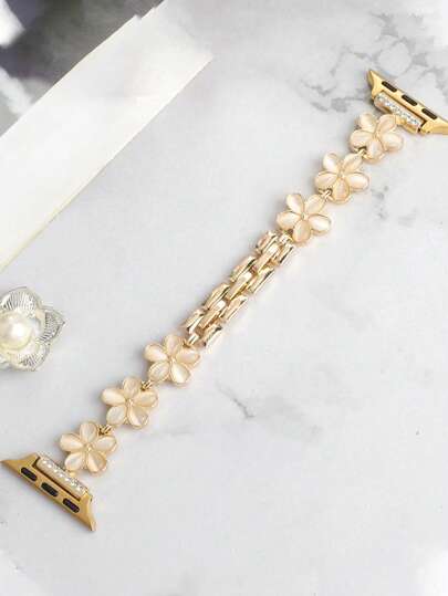 1pc Rhinestone Decor Flower Design Apple Watch Band Compatible With Apple Watch 38mm 40mm 41mm 42mm 44mm 45mm 49mm Wrist Band Replacement Strap Compatible With Apple Watch Series 9 8 7 SE 6 5 4 3 2 1 Valentines