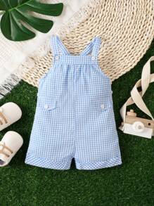 嬰兒格子圖案背帶連體短褲