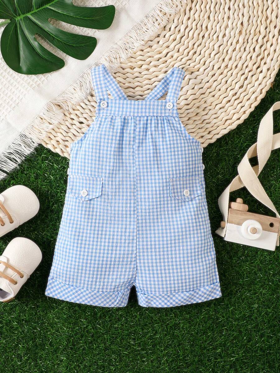 嬰兒格子圖案背帶連體短褲