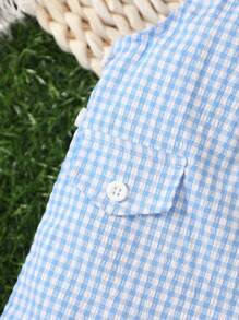 嬰兒格子圖案背帶連體短褲