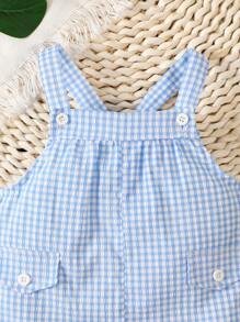 嬰兒格子圖案背帶連體短褲