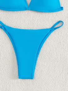 SHEIN Swim Summer Beach Solid Triangle Thong Bikini Set, Vacation Bikini