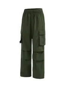 SHEIN Quần Trai Túi màu trơn Giải trí - xanh quân đội - Xem 7