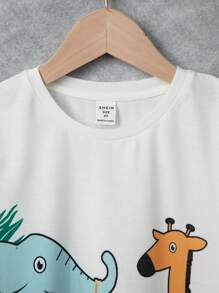SHEIN Toddler Boys Tropical & Cartoon Graphic Tee - White - View 4