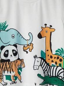 SHEIN Toddler Boys Tropical & Cartoon Graphic Tee - White - View 5