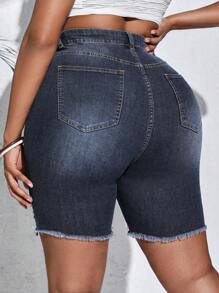 SHEIN SXY Eenkleurig Grote maat: jeansshort Zak Ruwe hem Gescheurd