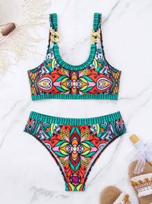 SHEIN Swim Floral Print Bikini Set For Summer Beach