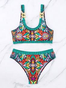 SHEIN Swim Floral Print Bikini Set For Summer Beach