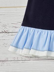 SHEIN 女孩錬條圖案荷葉邊T恤 - 黑色 - 查看 4