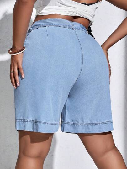 Slaydiva Plus High Waist Belted Denim Shorts