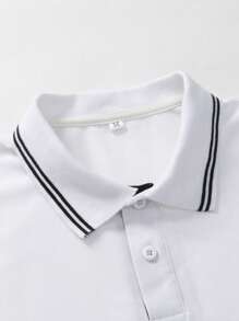 Manfinity Mode Men Horse Print Contrast Trim Polo Shirt & Drawstring Waist Shorts - Black and White - View 5