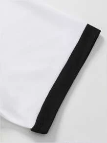 Manfinity Mode Men Horse Print Contrast Trim Polo Shirt & Drawstring Waist Shorts - Black and White - View 6