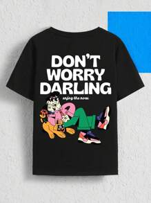 Antonay 艺术家 Tween Boys 口号和图案 T 恤，适合夏季、节日、新年、感恩节 - 黑色 - 查看 1