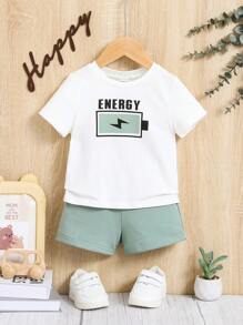 SHEIN Baby Boy Letter Graphic Tee & Shorts