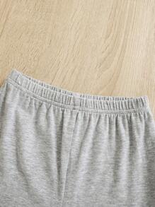 SHEIN Đứa bé trai Đồ họa Chữ cái Khối màu Áo thun & quần đùi - Màu xanh lam - Xem 5