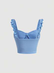 SHEIN MOD Frill Trim Tie Front Wide Straps Top - Baby Blue - View 2