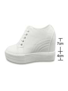 Women Minimalist Lace-up Front Wedge Sneakers, Sporty Outdoor Sneakers