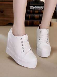 Women Minimalist Lace-up Front Wedge Sneakers, Sporty Outdoor Sneakers