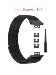 1 件黑色米兰磁性钢网表带不锈钢金属表带适用于华为表带 Fit 3/Fit 2/Fit 1/Band 7/Band 6/Band 8 /9/10/10NFC 柔软舒适防水防汗适合男士和女士作为圣诞礼物 - 黑色 - 查看 3