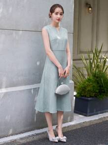 DAZY 全色系陣容,短袖剪線 A-line 輕盈洋裝 - 藍色 - 查看 9