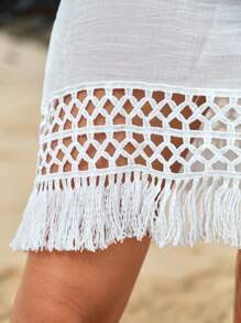 SHEIN Fringe Hem Cover Up Dress - White - View 5