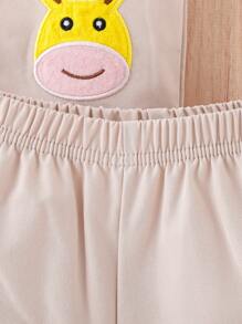 男嬰卡通圖案翻蓋口袋襯衫和短褲 - 卡其色 - 查看 7