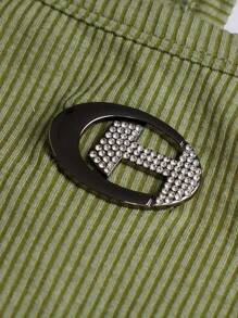 SHEIN Tank Tops & Camis Bé Gái Pha lê kim cương Gân đan Đắp vá Lá thư Giải trí - Màu xanh Ô liu - Xem 3