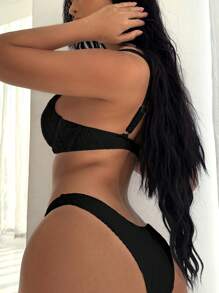 Swim Vcay Solid Underwire Bikini Set For Summer Beach