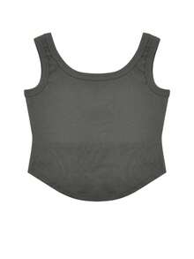 Top de tirantes bordado con letra para mujeres, verano - Gris Oscuro - Ver 2